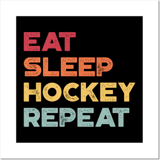 Eat Sleep Hockey Repeat Funny Vintage Retro (Sunset) Posters and Art